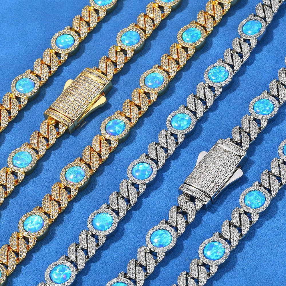 Custom 8mm Blue Gemstone Cuban Link Chain Hip Hop Jewelry | Caratix - CaratixJewelry